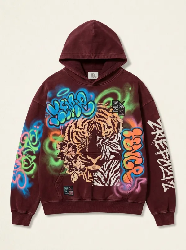 Unisex Tiger Graffiti Neon Graphic Hoodie