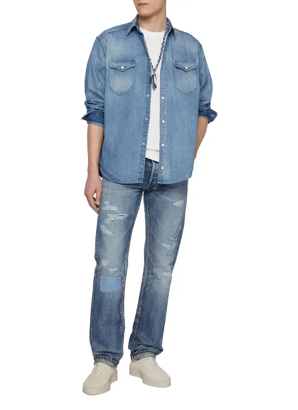 Soft Straight-Cut Daily Light Blue Cottom Jeans