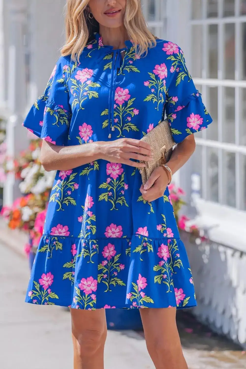 Floral V Neck Short Sleeve Dress Casual
