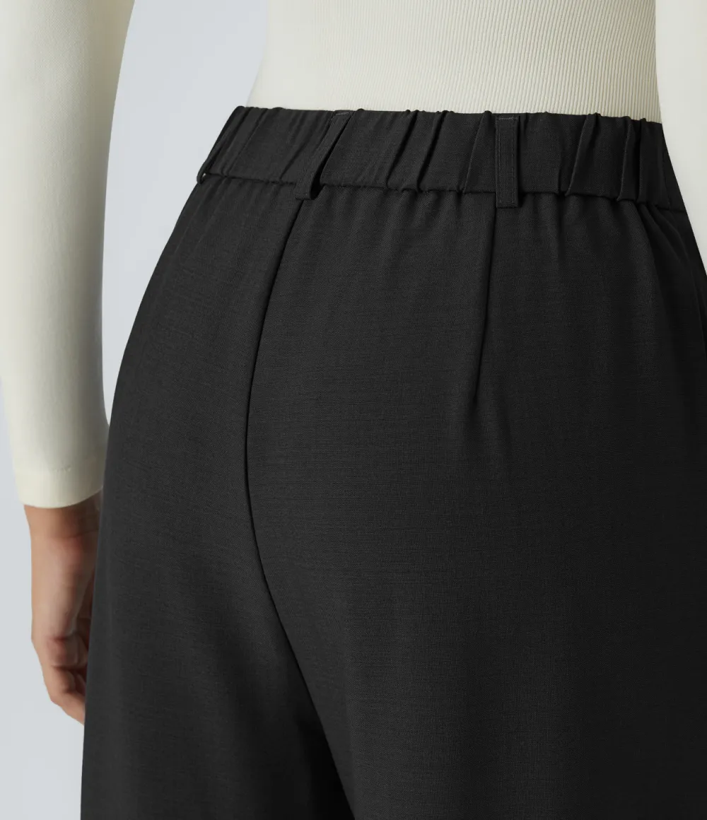 High Waisted Pleated Side Pocket Wide Leg Work Pants