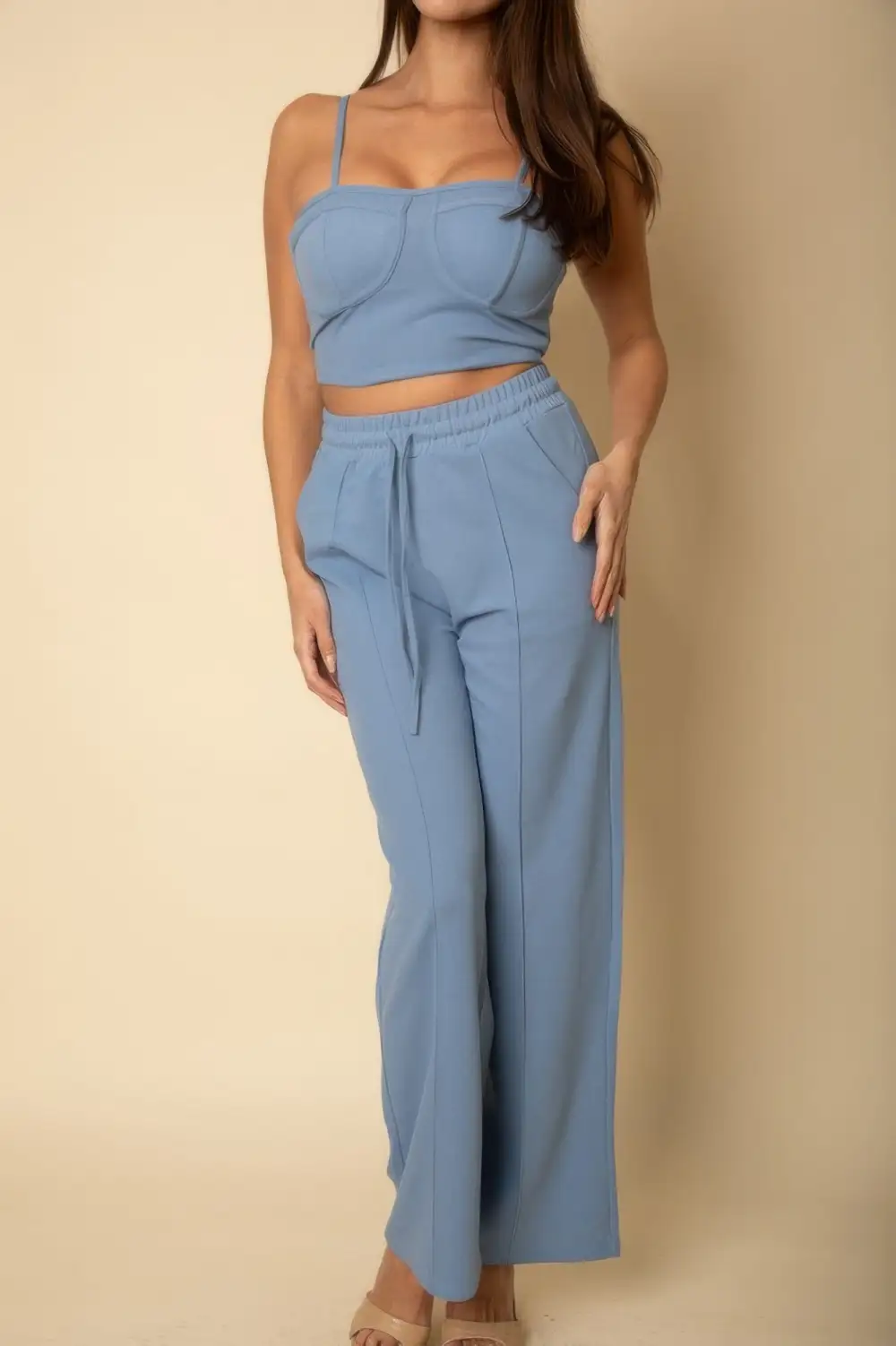 Bustier Crop Cami Top & Slant Pocket Straight Pants Matching Set
