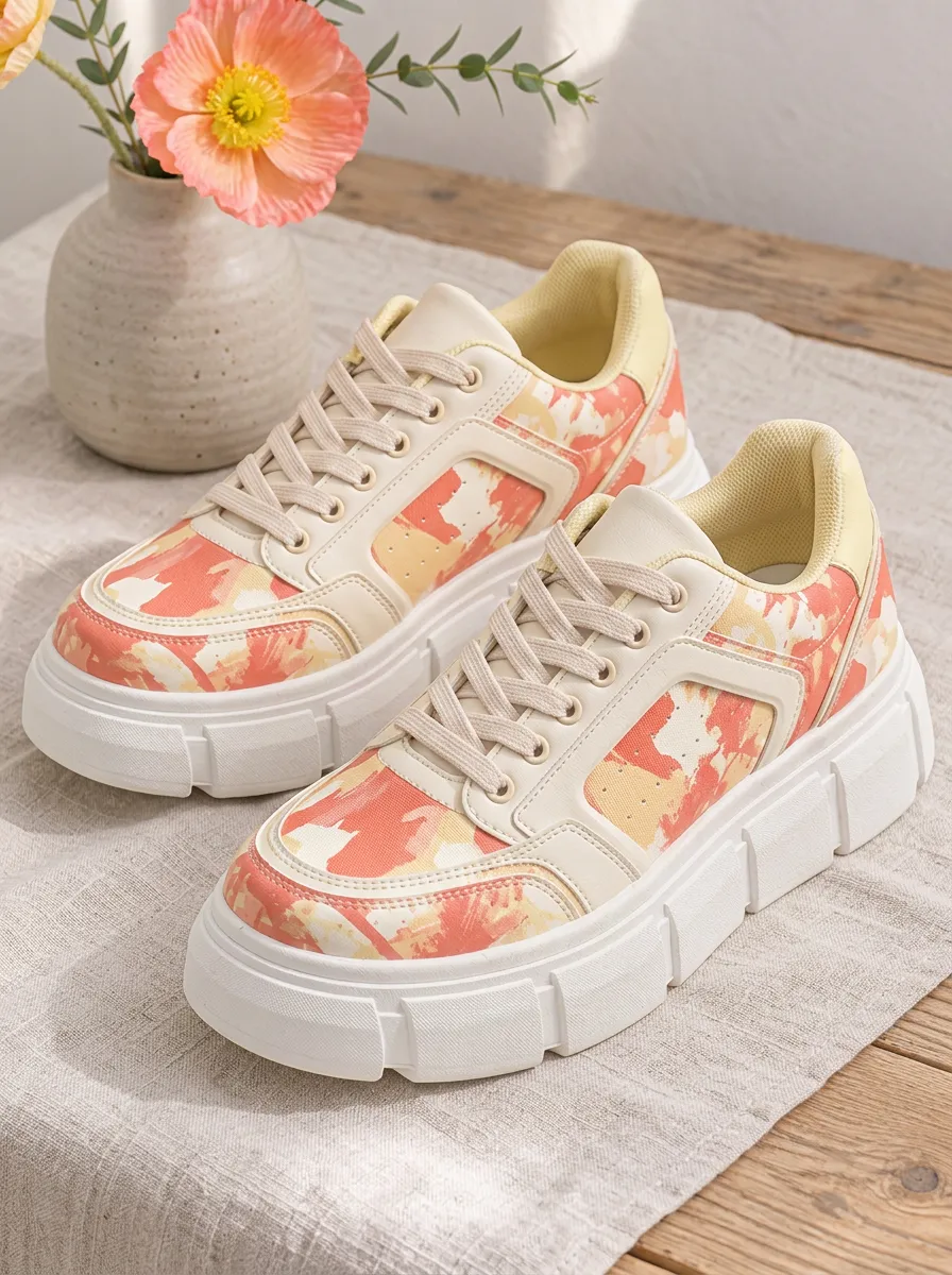 Women's Casual Fashion Abstract Orange Yellow Printed Sneakers