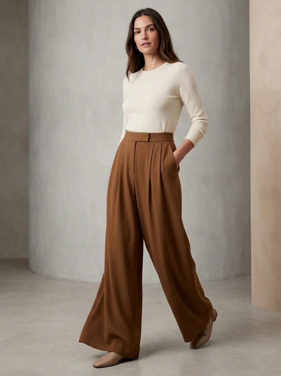 Relaxed Wide-Leg Pleated Casual Wide Leg Pants