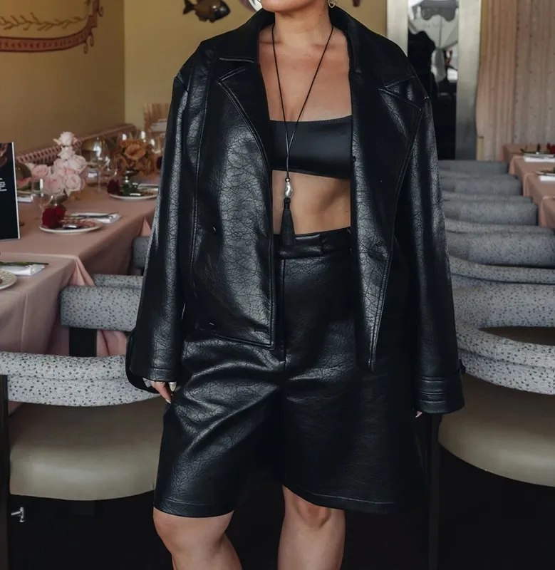 Black Faux Leather Bermuda Shorts
