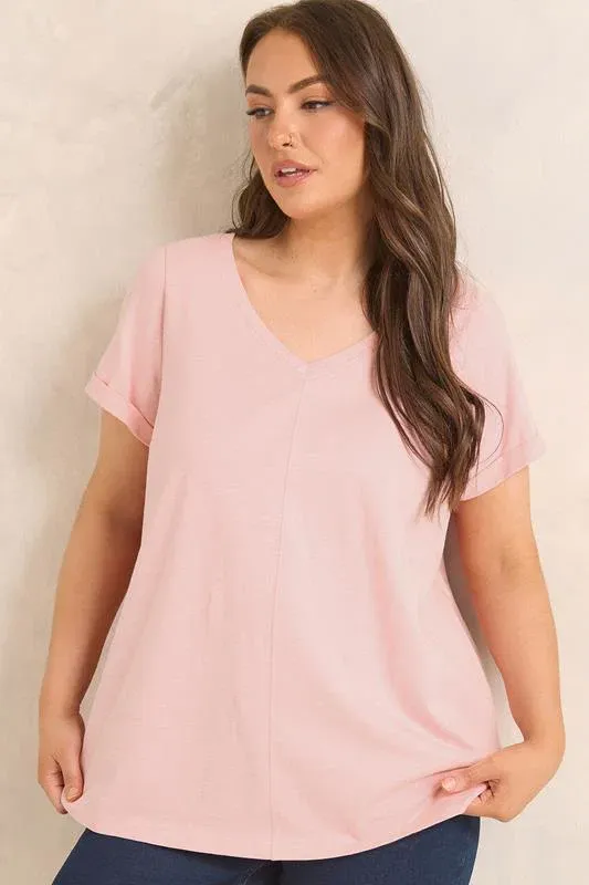 Blush Pink V-Neck Cotton T-Shirt