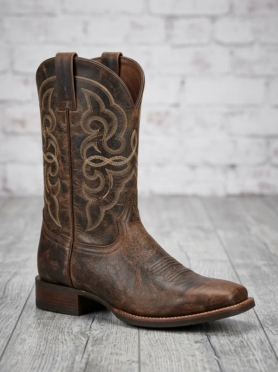 Ranchwear Embroidered Distressed Leather-Look Statement Men's Western Cowboy Boots