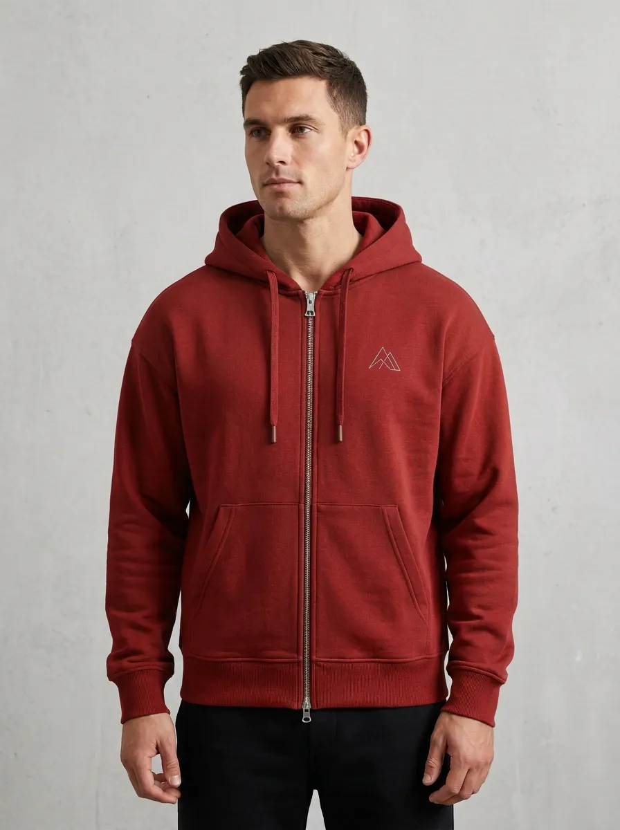 Modern Zip-Up Mountain Graphic Minimalist Detail Men's Hoodie