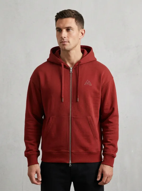 Modern Zip-Up Mountain Graphic Minimalist Detail Men's Hoodie