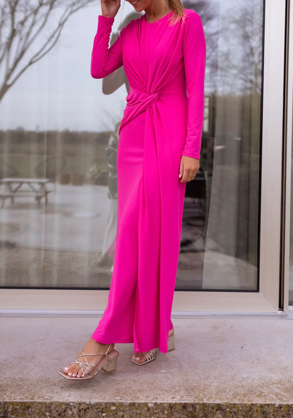 Round Neck Tie Detail Maxi Dress
