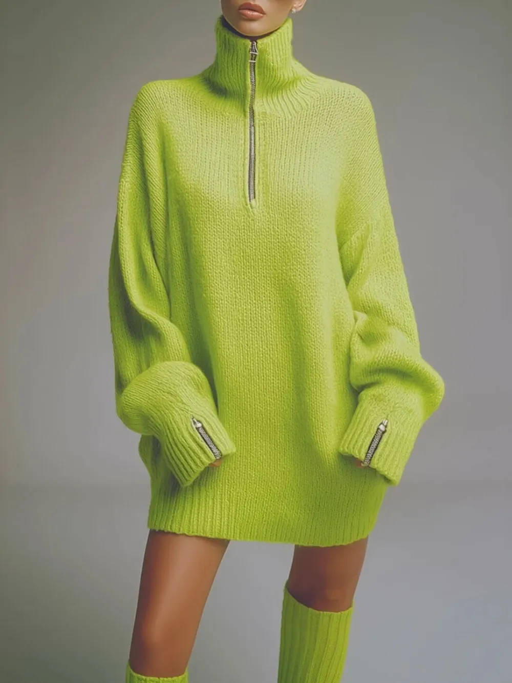 Casual Half Zip Collar Knit Mini Dress