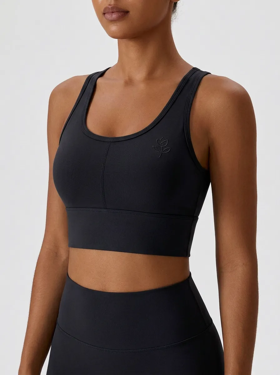 Women's Floral-Embroidered Scoop-Neck Vertical-Seam Sports Bra