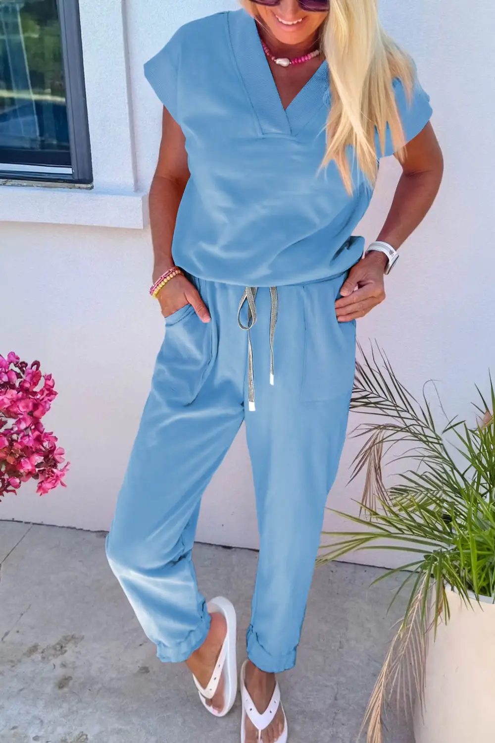 Solid Drawstring Cozy Everyday Lounge Set