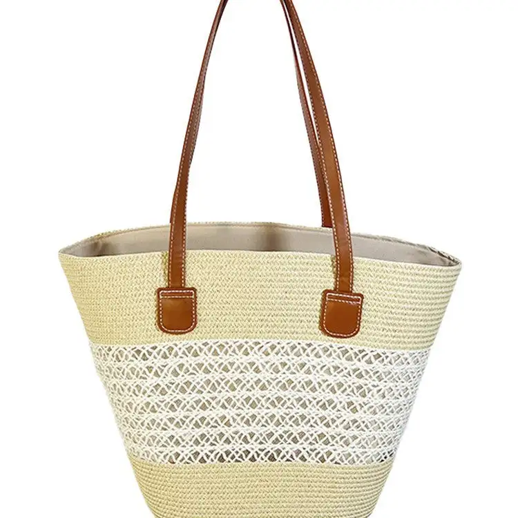 Structured Utility Straw Tote Bag
