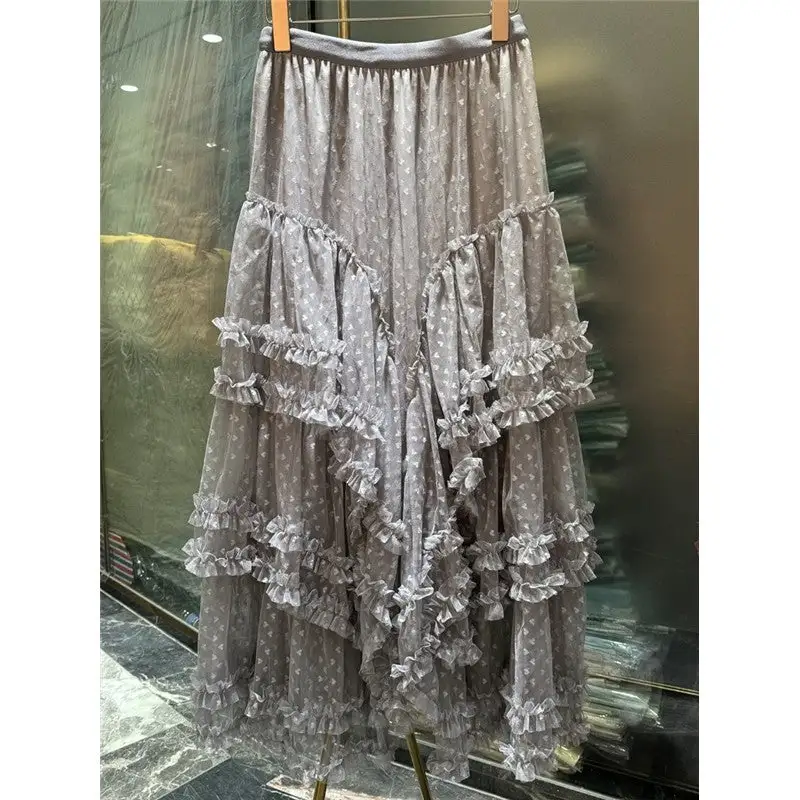 Structured A-Line Lace Mesh Midi Skirt