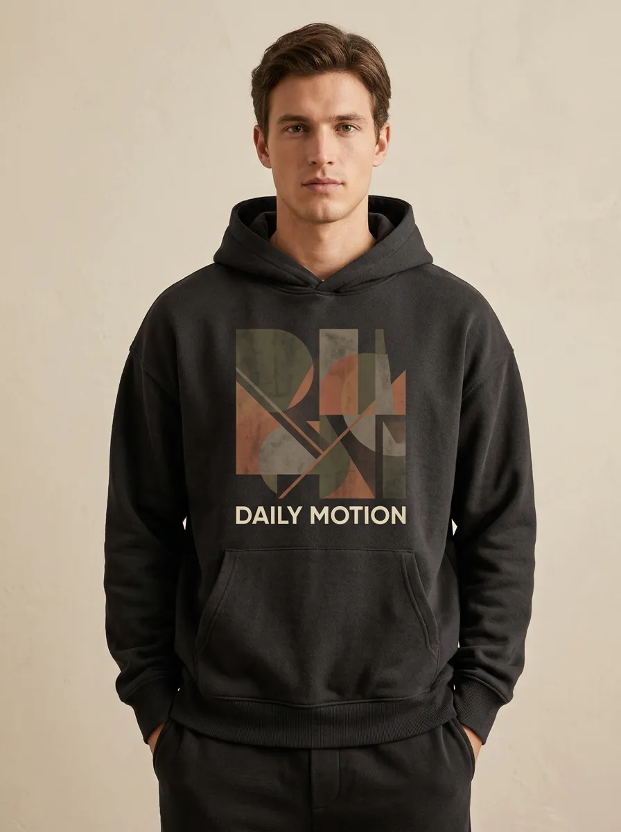 Men's Geometric Abstract Print Relaxed Ribbed Hoodie
