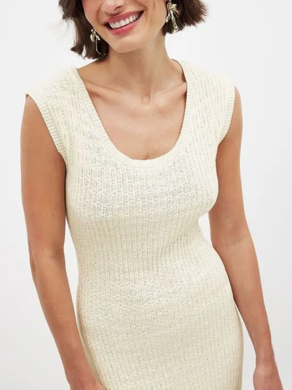 Knit Slit Sleeveless Midi Dress