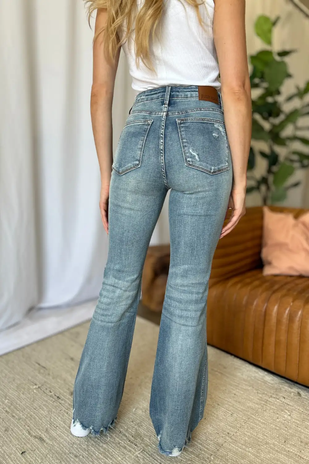Rise Tummy Control Destroy Flared Denim Jeans