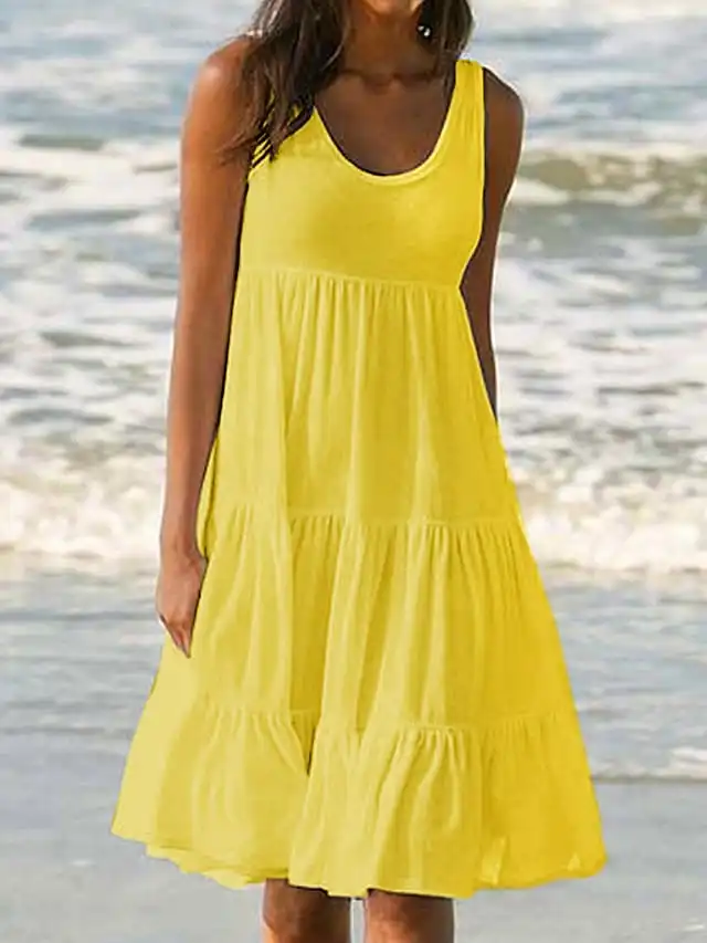 Women's White Dress Sundress Midi Dress Black And White Light Pink Green Sleeveless Pure Color Ruched Spring Summer Crew Neck Basic Boom Sale Dress S M L XL XXL 3XL 4XL 5XL