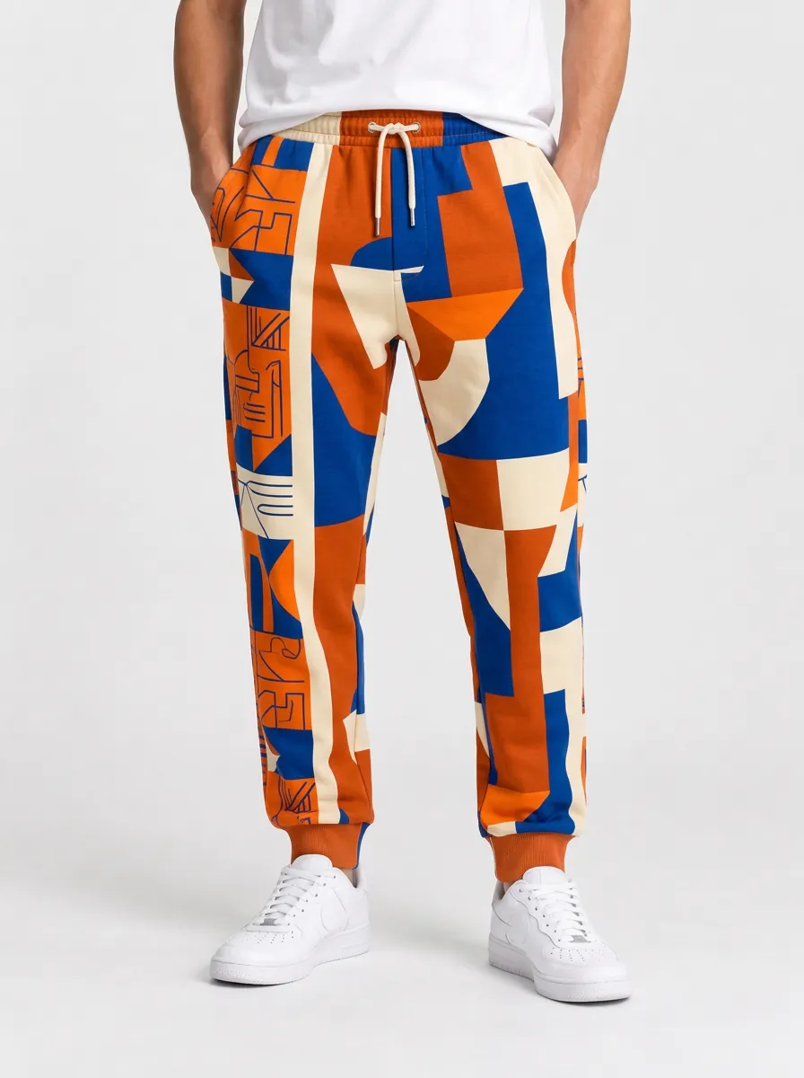 Men's Geometric Allover Print Athletic Style Joggers