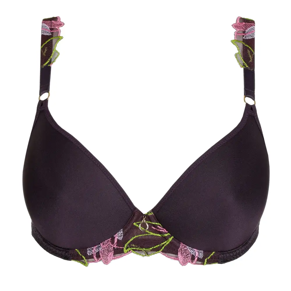Women's Spacer Molded Floral Lace Embroidery Mesh Floral Detail Sheer Detail Smoothing Bra