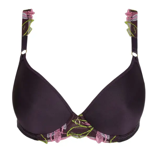 Women's Spacer Molded Floral Lace Embroidery Mesh Floral Detail Sheer Detail Smoothing Bra