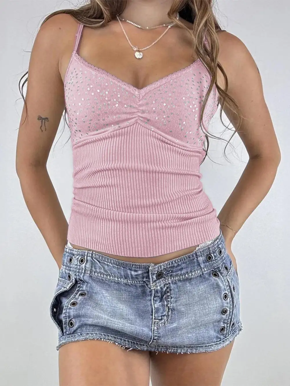 Sequin Lace Detail Cami Top