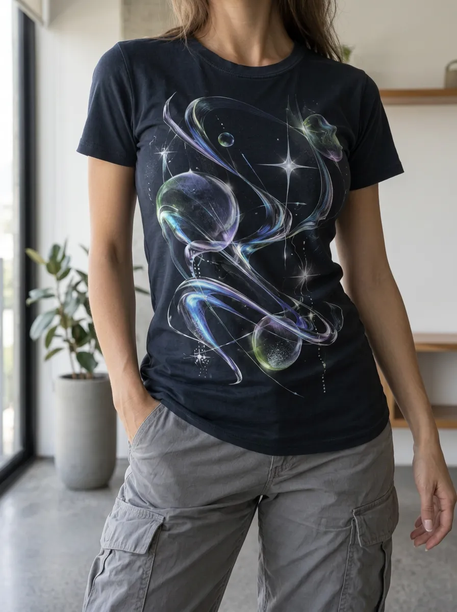 Women's Abstract Galaxy Cosmic Bubbles Printed T-shirt