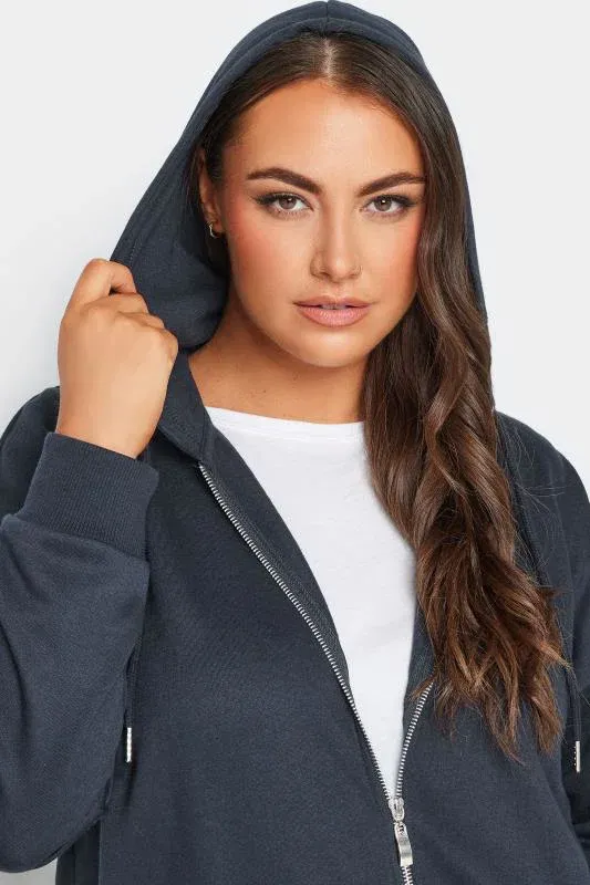 Navy Blue Longline Zip Hoodie