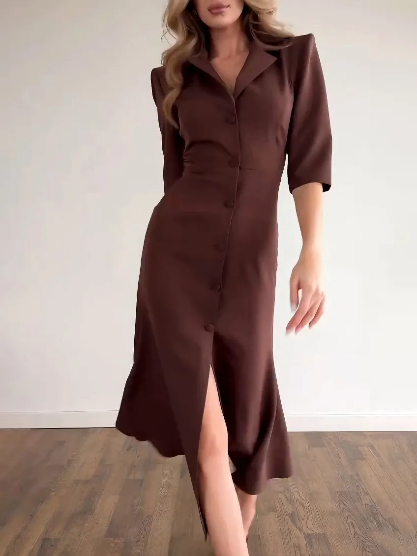Elegant Single Breasted Shirt Midi Dress