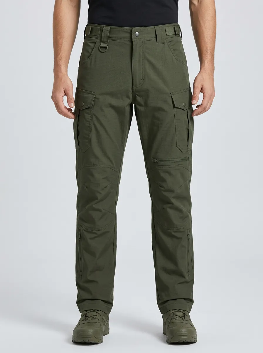 Men's Tactical D-Ring Zip-Pocket Cargo-Pocket Articulated-Knee Knee-Panel Zip-Hem Cargo Pants