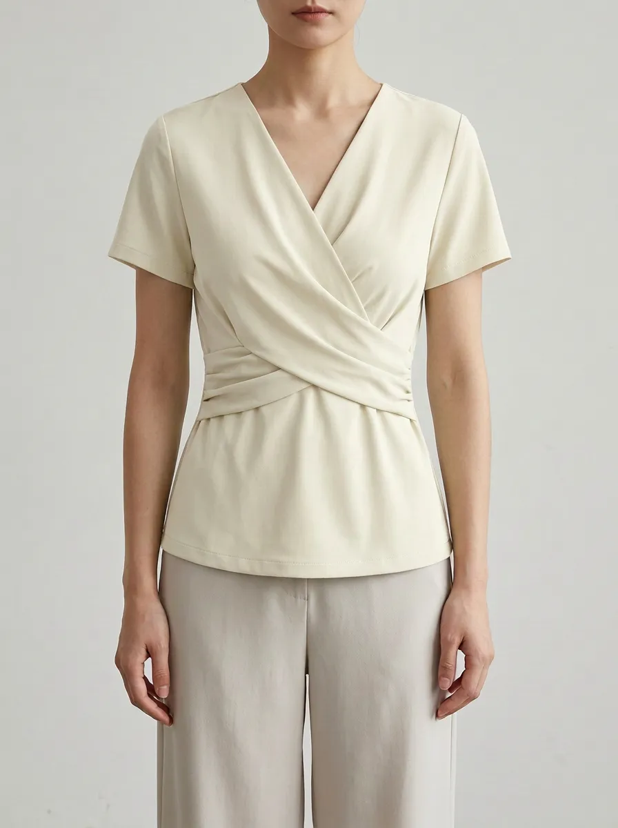 Wrap V-Neck Pleated Wrap Top