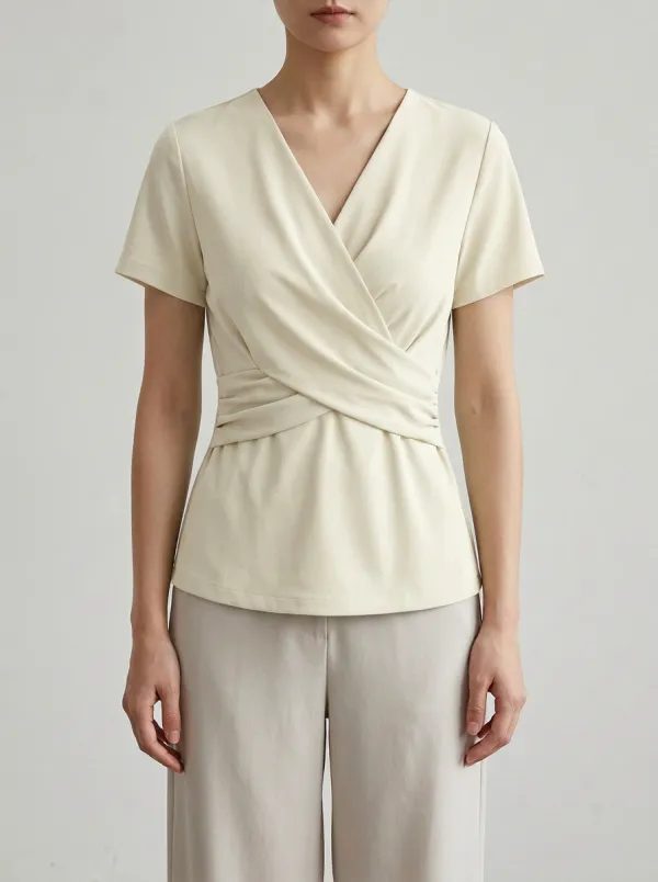 Wrap V-Neck Pleated Wrap Top