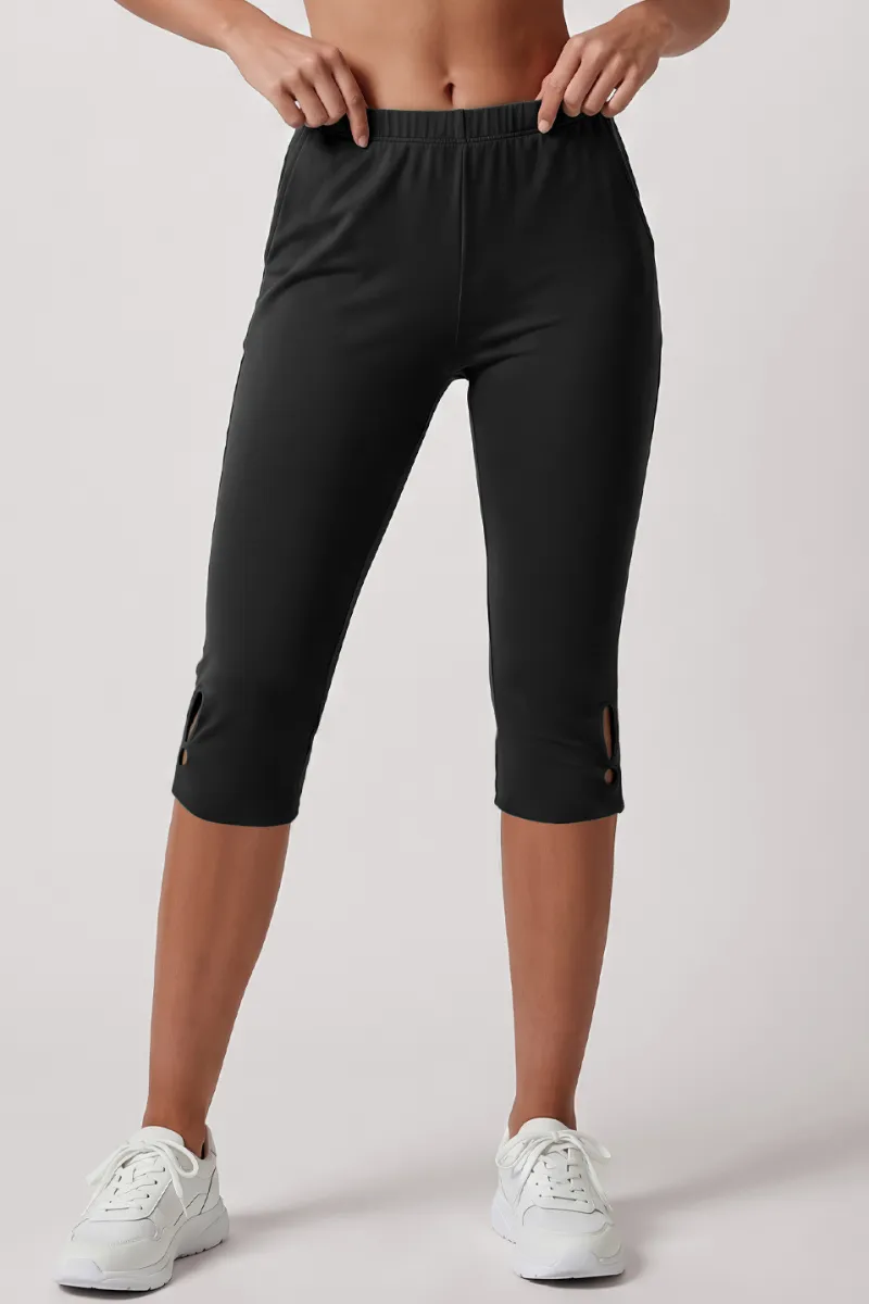 Side-Cutout Cutout Elastic-Waist Capri Trousers