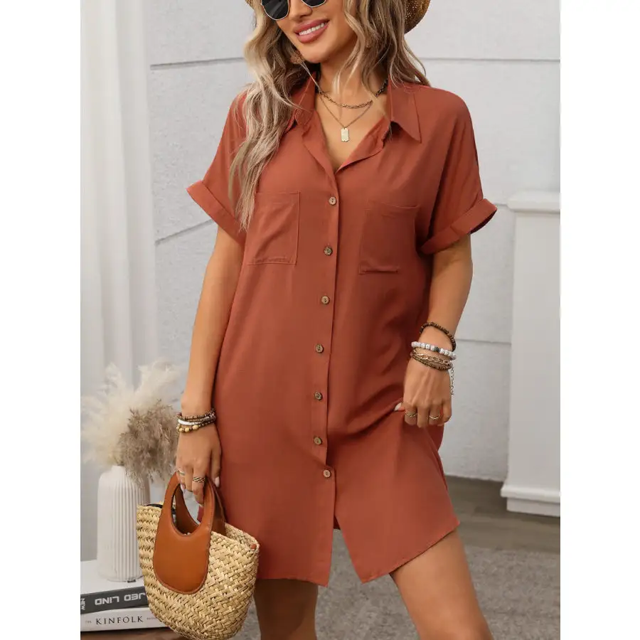 Button Down Short Sleeve Mini Dress