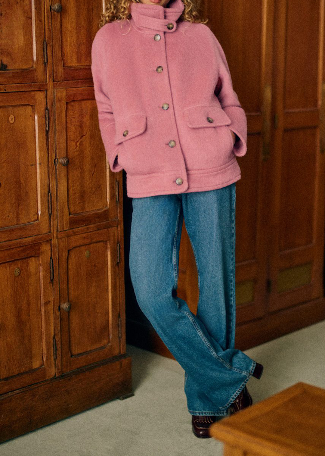 High Collar Short Button Front Coat