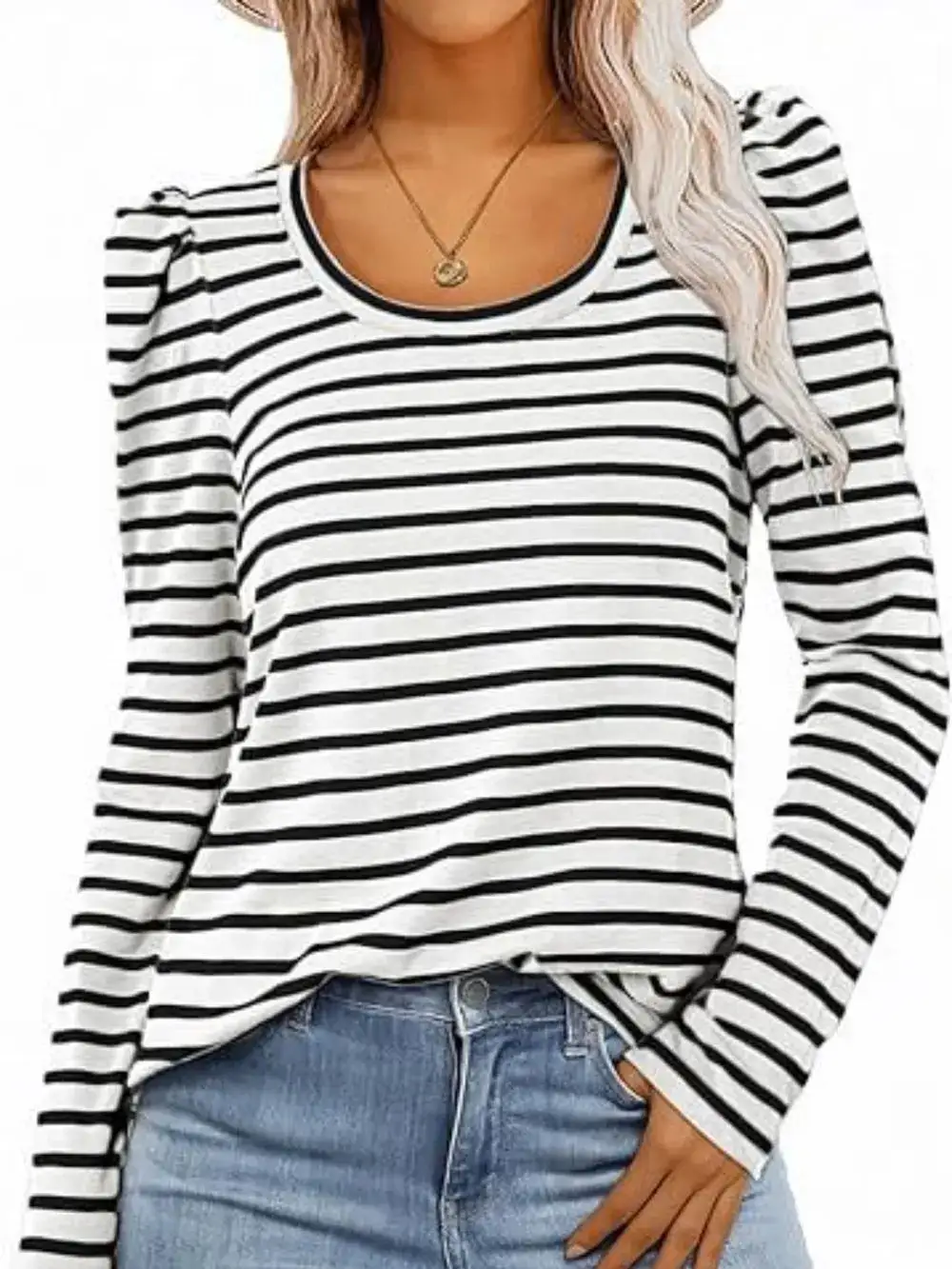 Modern Striped Round Neck Long Sleeve T-Shirt