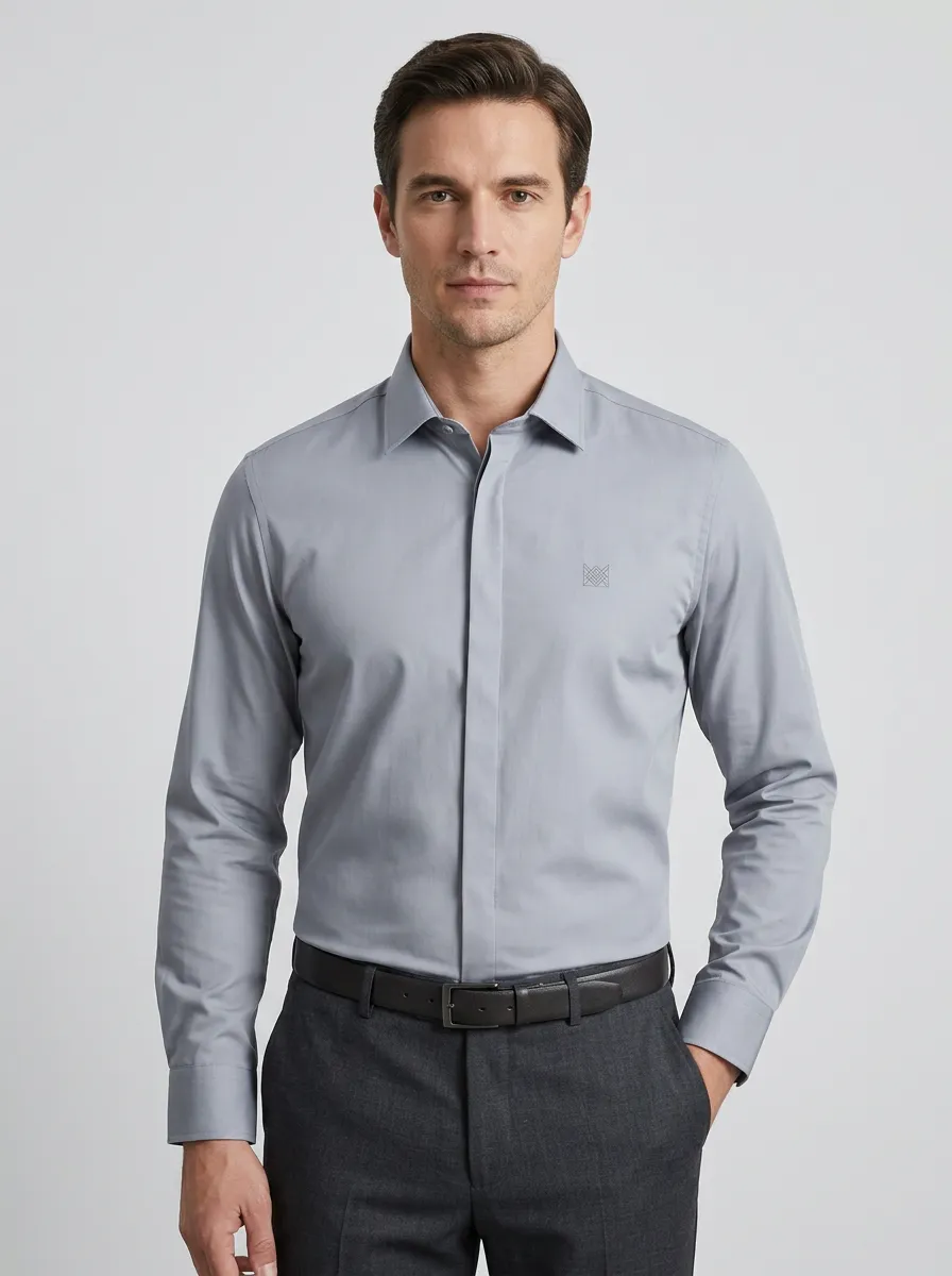 Men's Non-Iron Cotton Geometric Logo Embroidered Dress Shirt