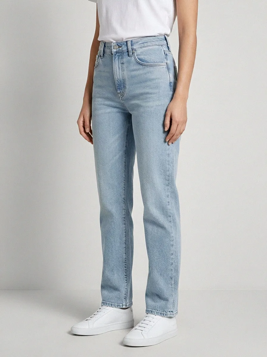 Casual High-Rise Vintage-Wash Women's Straight-Leg Jeans