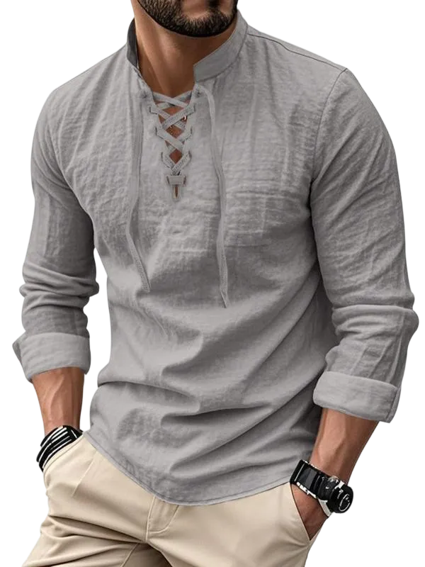 Men's Linen Casual Long Sleeve Polo Shirt, Stylish New Design
