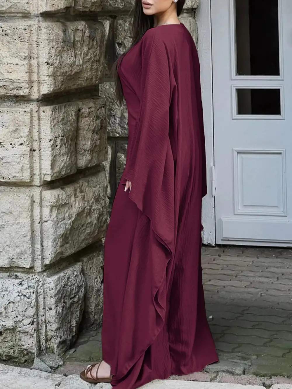 Cape Round Neck Maxi Dress