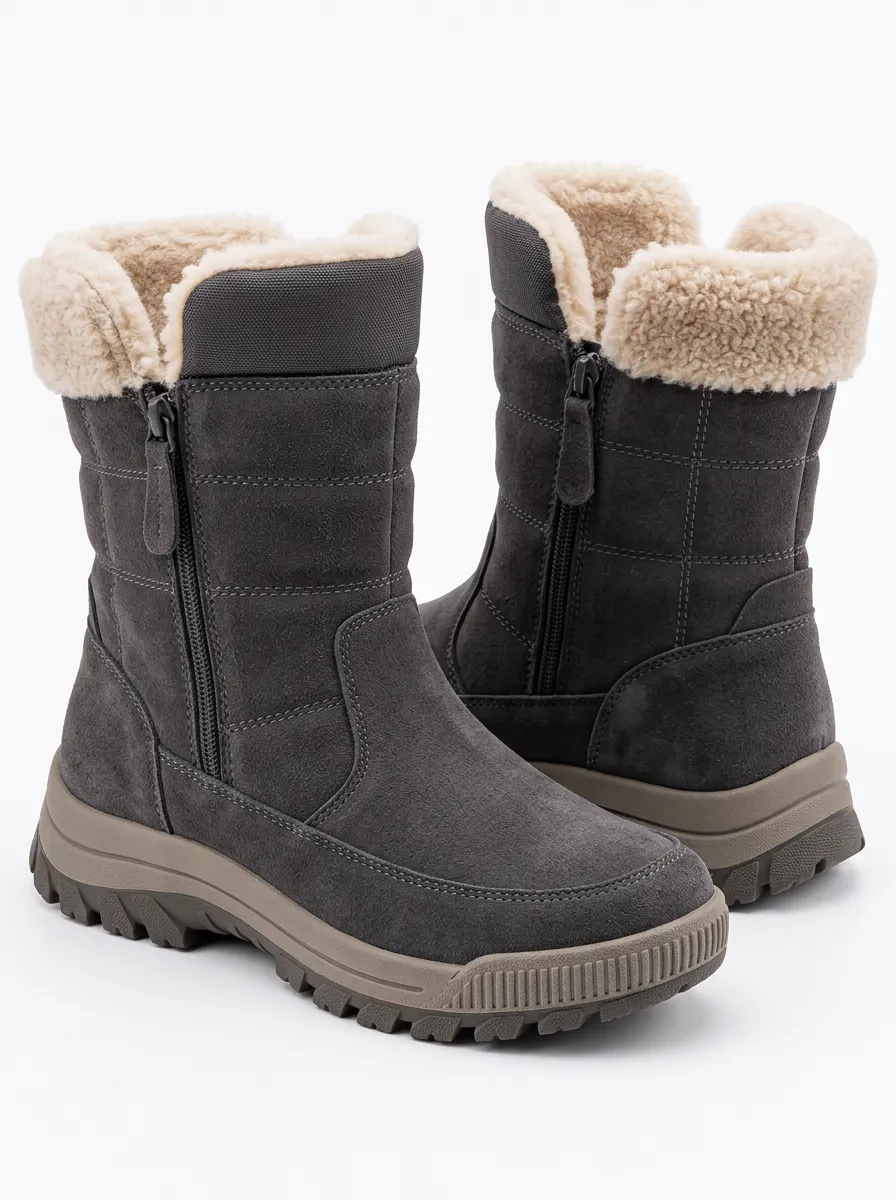 Women’s Grey Side Zip Snow Boots