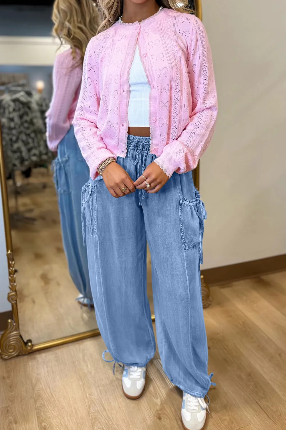 Light Blue Drawstring Denim Pants