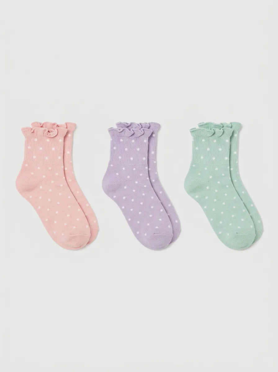 Women's Pastel Polka Dot Ruffle-Trim Ankle Socks 3-Pack