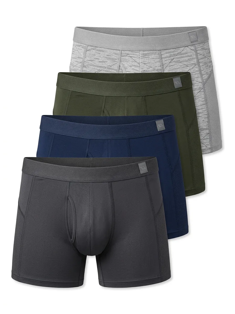 Refined Solid Patterned Style Men's Four Pack Boxer Briefs