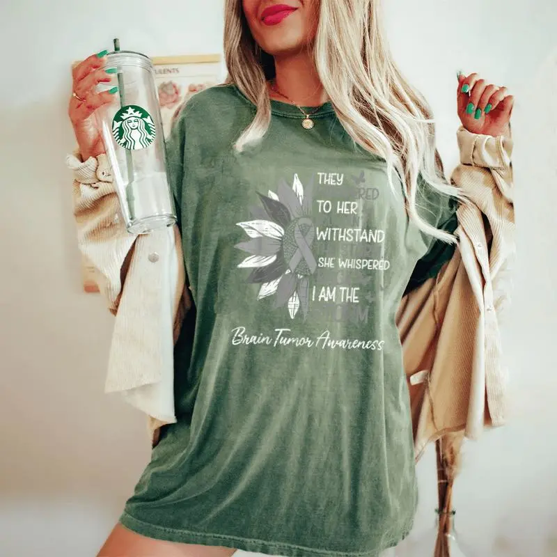 Motivational Brain Tumor Awareness Sunflower Ribbon Gray Women's Oversized Comfort T-Shirt