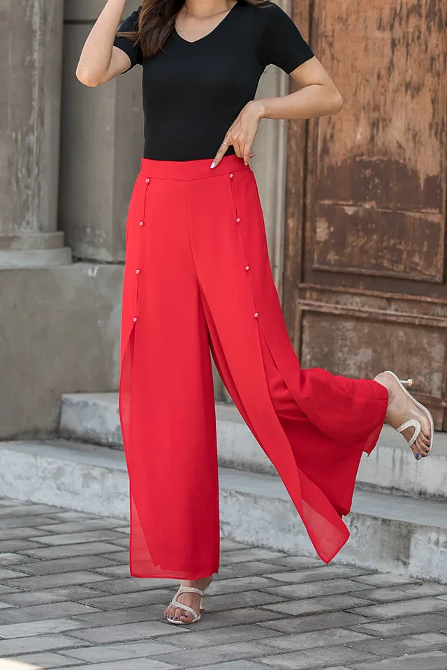 Relaxed Chiffon Wide Leg High Waist Pocketed Trousers