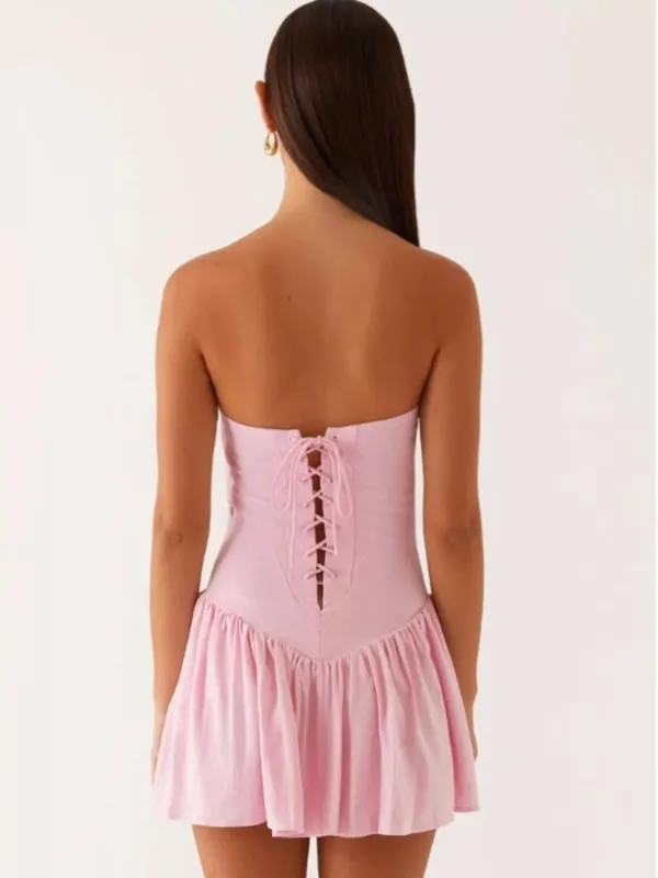 Lace-Up Back Tube Mini Dress