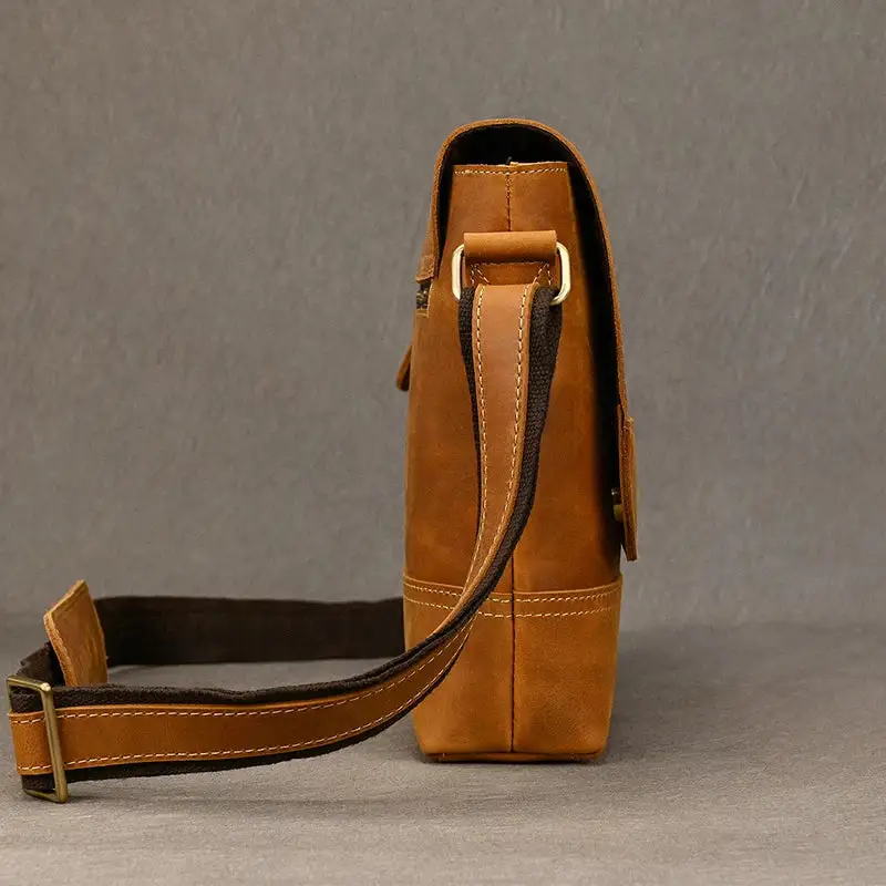 Vintage Dark Brown Leather Messenger Bag