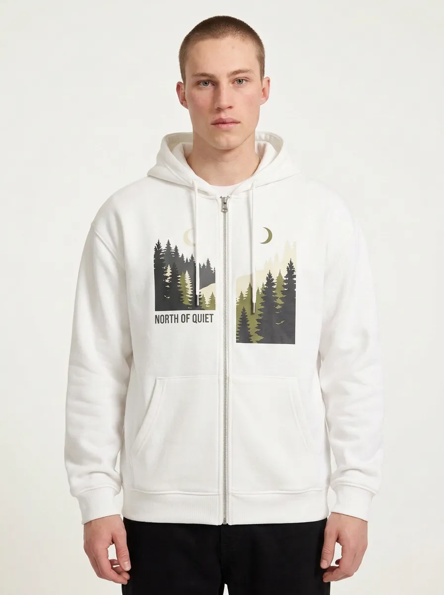 Men's Nature Lover Moon Forest North of Quiet Printed Zip-up Hoodie