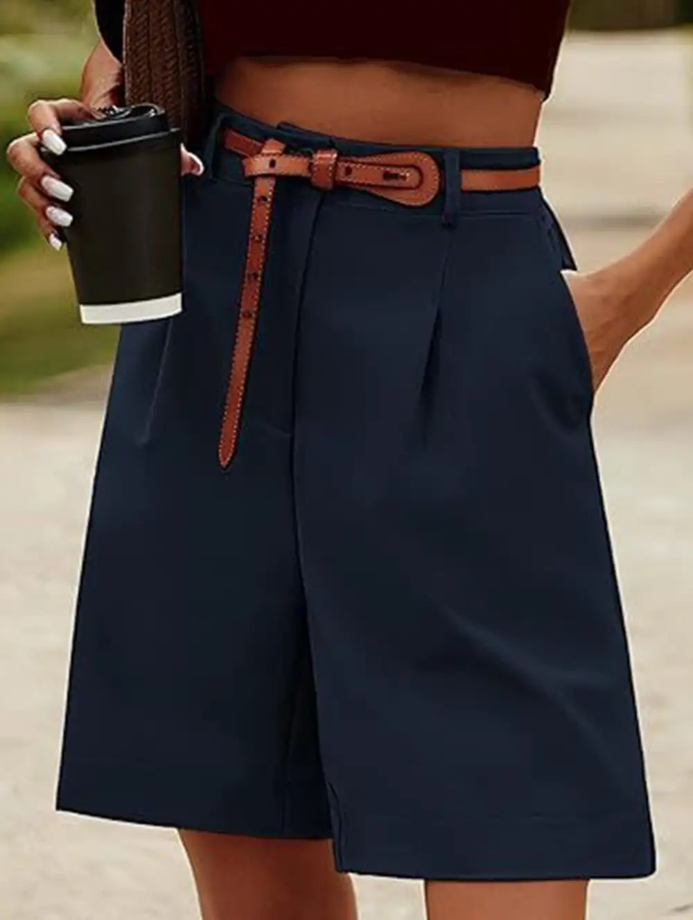 High-Waist Wide-Leg Suit Shorts